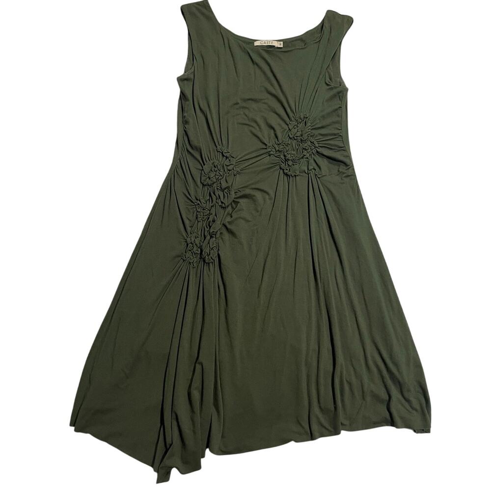 Caite Sleeveless Grecian Smocked Asymmetrical Dress Womens Medium Green *Flaw